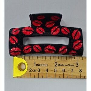 Black Claw Clip Red Lips Sparkle Glitter Hair Accessories Valentine's Day NEW